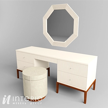 Elegant Vanity Set with Mirror & Ottoman 3D model image 1 