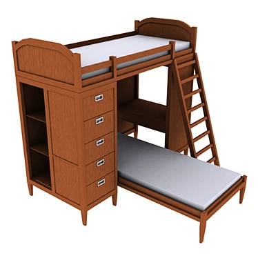 Space-Saving Kids Bunk Bed 3D model image 1 