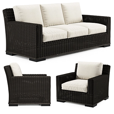 Rustic Woven Lounge Set 3D model image 1 