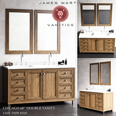 Chicago 60'' Double Vanity - Stunning, Spacious Bathroom Upgrade 3D model image 1 