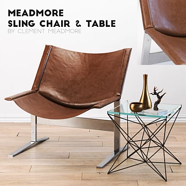 Modern Meadmore Sling Chair Set 3D model image 1 