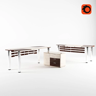 Modern Office Desk with Curbstone 3D model image 1 