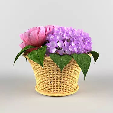 Pion Rose and Hydrangea Basket 3D model image 1 