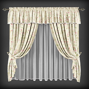 Kitchen Short Curtains with Lambrequin 3D model image 1 