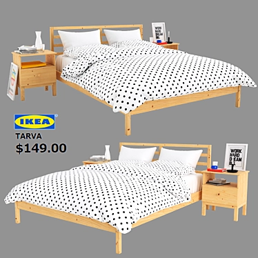 IKEA TARVA Pine Wood Double Bed Set 3D model image 1 