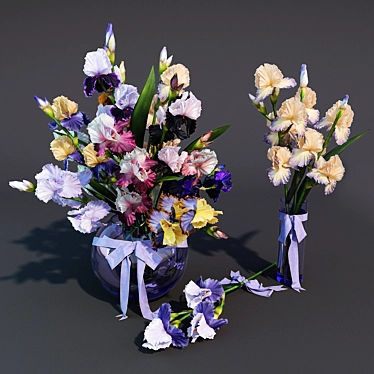 Elegant Irises Bouquet: Vase Collection 3D model image 1 
