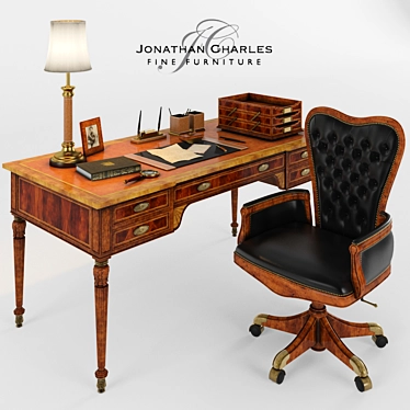 Classic Office Set: Armchair, Desk & Accessories 3D model image 1 