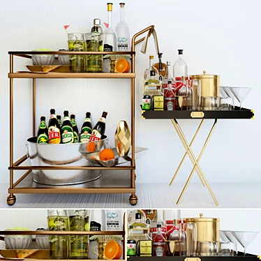 Premium Alcohol Table Set: Cocktails, Shakers, Beer, Cider, Vodka, Whiskey 3D model image 1 