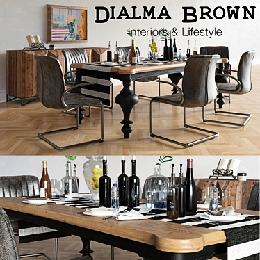 Dialma Brown Dining Set: Stylish Elegance 3D model image 1 