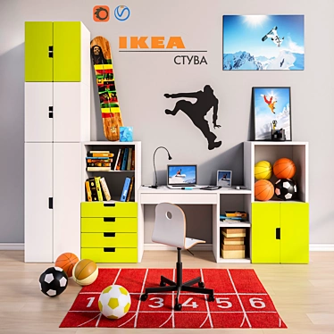 Modular Children's Room Furniture & Accessories 3D model image 1 