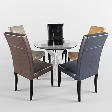 Modern Leather Dining Chair Set 3D model image 1 