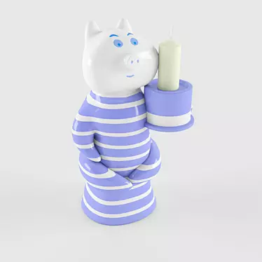  Porcelain Pig Candle Holder 3D model image 1 