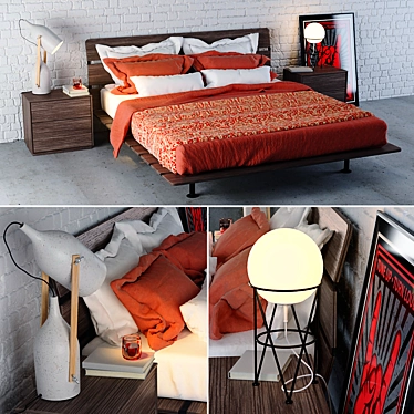 Sleek Tadao Double Bed Set 3D model image 1 