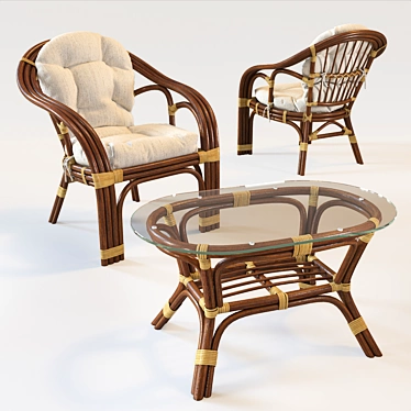 Rattan Markos Table and Chair Set 3D model image 1 