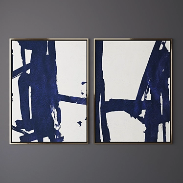 Contemporary Art Set 4: Vertical Navy & White Paintings 3D model image 1 