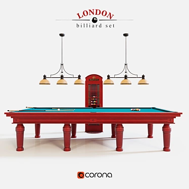  London Billiard Set: Elegant 12ft Table & Accessories 3D model image 1 