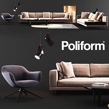 Contemporary Poliform Set: Sofa, Armchair, Table, Lamps 3D model image 1 