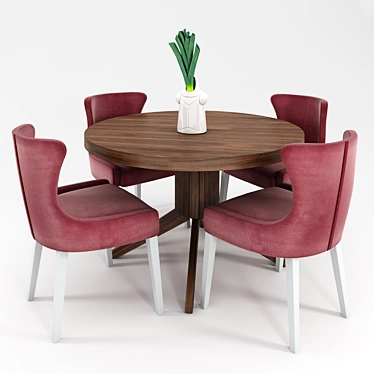 Modern Wood Chairs and Stylish Table Set 3D model image 1 