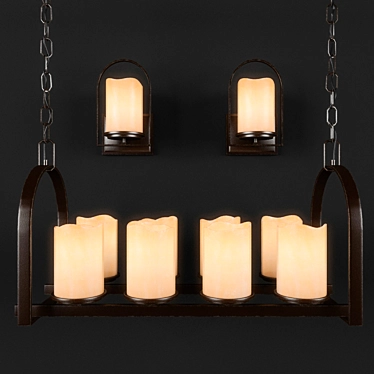 Quoizel Aldora Chandelier & Sconce: Elegant Bronze and Onyx Lighting 3D model image 1 