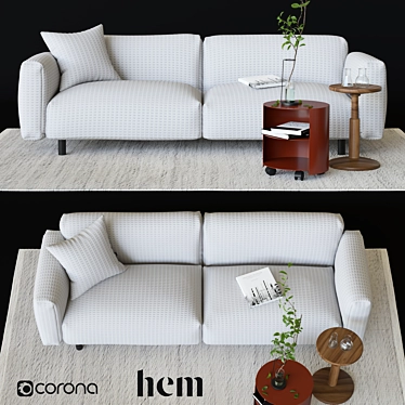 Modern Hem Set: Sofa, Cushion, Rug, Table, Stool 3D model image 1 