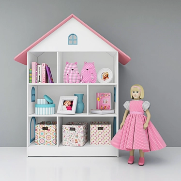 Adorable Bookshelf House with Doll 3D model image 1 
