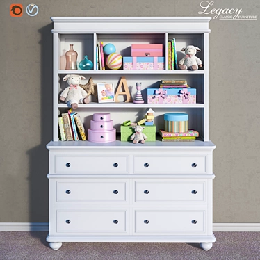 Legacy Classic White Bookcase Hutch & Dresser Set - Toys, Accessories, Decor 3D model image 1 