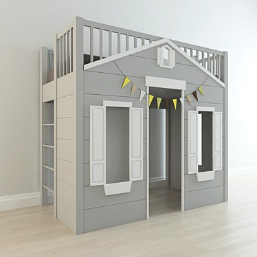 Kids Playhouse Loft Bed 3D model image 1 