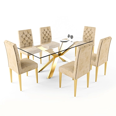 Elegant Velvet Dining Set: Capri Table + Cameron Chairs 3D model image 1 