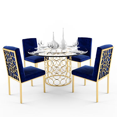 Opulent Opal Gold & Navy Dining Set 3D model image 1 