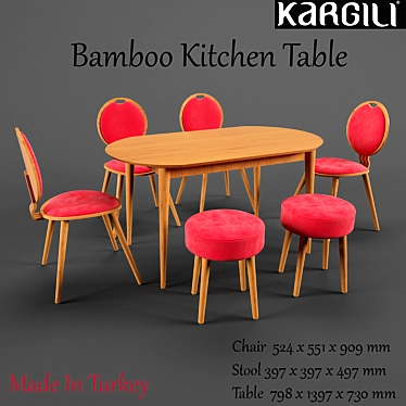 Bamboo Kitchen Table Set 3D model image 1 