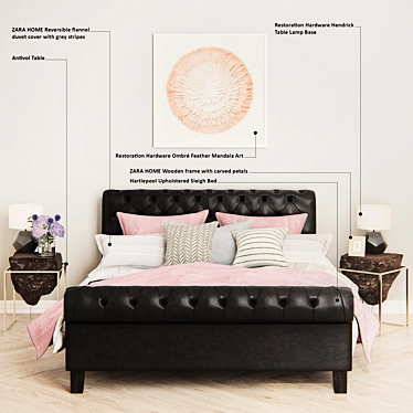 Elegant Upholstered Bedroom Set 3D model image 1 