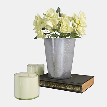 Elegant Silver Vase with White Roses 3D model image 1 