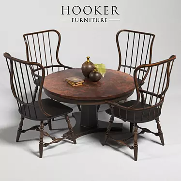 Hooker Furniture Dining Room Sanctuary Spindle Back Side Chair, Arm Chair-Ebony, Table - Ebony & Copper,