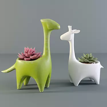  Cute Dino & Giraffe Succulents 3D model image 1 