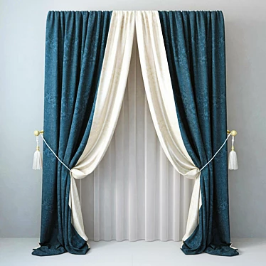 Title: Two-tone Brush-tied Curtains 3D model image 1 