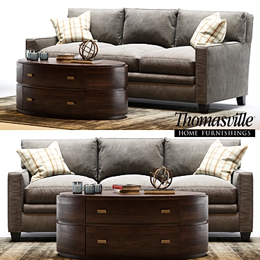 Sophisticated Thomasville Mercer Sofa & Andrew Oval Cocktail Table 3D model image 1 