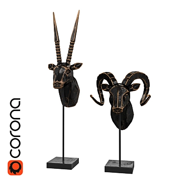 Graceful Antelope and Majestic Ram Statuettes 3D model image 1 