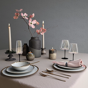 Elegant Pink Tableware Set 3D model image 1 