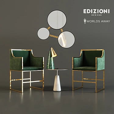 Art Deco Set with Anabelle Chair & Edizioni Design Mirror 3D model image 1 