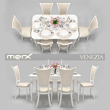 Elegant Merx Venezia Table and Chair Set with Serving and Tulips 3D model image 1 