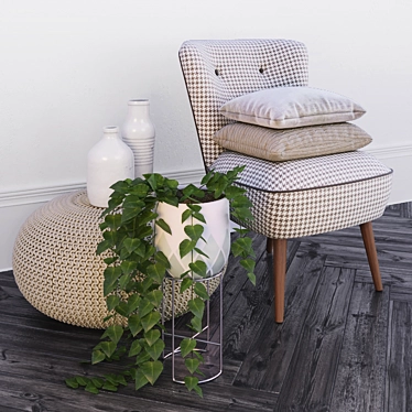 Stylish Duo: Oliver Bonas Chair & Zara Home Pouf 3D model image 1 