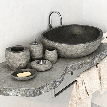 Elegant Stone Washbasin with Multiple Textures 3D model image 1 