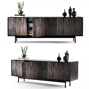 Industrial Steel Kings Credenza: Stylish Birch & Walnut Design! 3D model image 1 