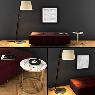 Cozy Ottoman Set: Burgundy, Leather, Inox 3D model image 1 