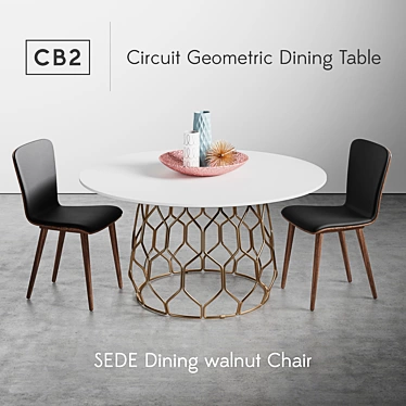 CB2 Circuit Dining Table: Modern Geometric Design 3D model image 1 