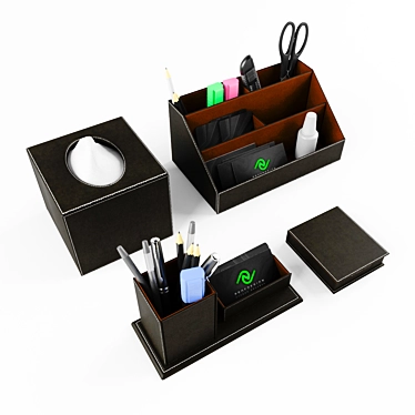Leather Desk Organizer Set 3D model image 1 