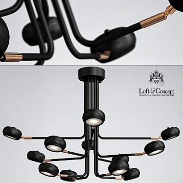 Curved Stix Chandelier: Modern Black Elegance 3D model image 1 