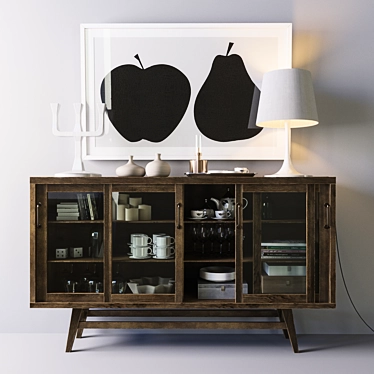Scandinavian Decor Set: Comod, Lamp, Candleholders, Vases 3D model image 1 
