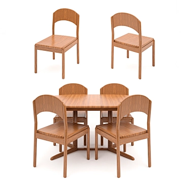Elegant Four-Seater Wooden Dining Table 3D model image 1 