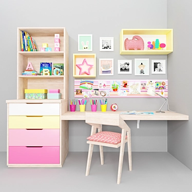 Nursery Desk Set with Decor 3D model image 1 